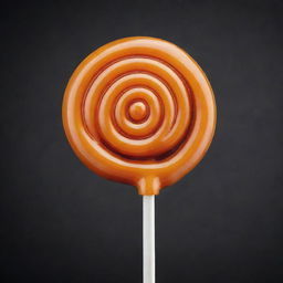 A lollipop made of caramel swirled with a touch of acid, giving it a neon glow against a monochrome background.