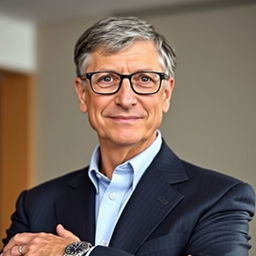 A portrait of Bill Gates, the renowned technology pioneer and philanthropist, captured in a sophisticated and composed manner