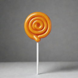 A lollipop made of caramel swirled with a touch of acid, giving it a neon glow against a monochrome background.