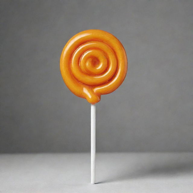 A lollipop made of caramel swirled with a touch of acid, giving it a neon glow against a monochrome background.