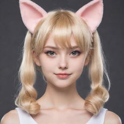 Anime-style young blonde adolescent with cat ears and tail