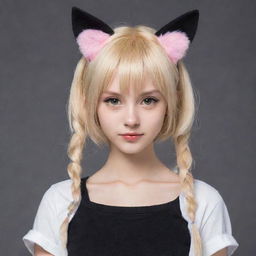 Anime-style young blonde adolescent with cat ears and tail