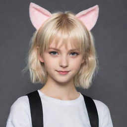 Anime-style young blonde adolescent with cat ears and tail