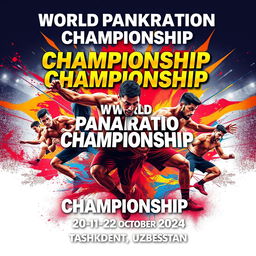 A dynamic sports poster for the World Pankration Championship featuring vibrant and intense visuals of athletes in pankration action