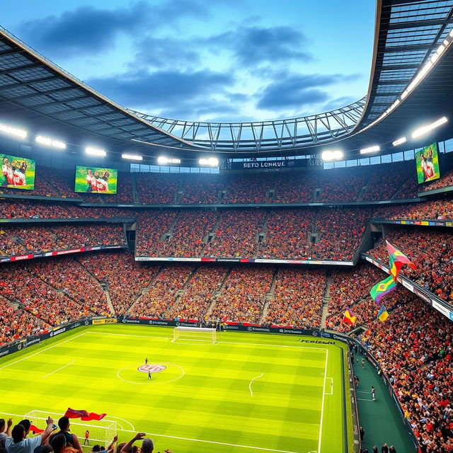 A vibrant football stadium filled with cheering fans