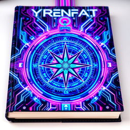 A futuristic and colorful book cover featuring an intricate compass design at its center