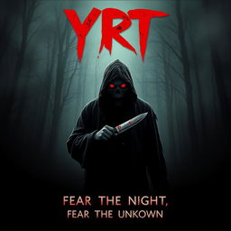 Create a chilling horror movie poster for a fictional slasher film titled 'YRT'