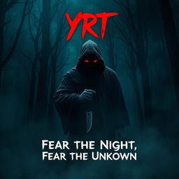 Create a chilling horror movie poster for a fictional slasher film titled 'YRT'