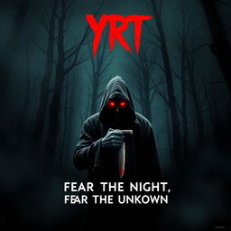 Create a chilling horror movie poster for a fictional slasher film titled 'YRT'