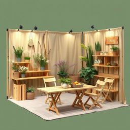 An artisanal fair stand design with an entirely organic and natural feel, without any barriers