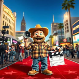 a fun and whimsical depiction of Bubba, a charming and slightly clumsy character from the countryside, making his debut in Hollywood