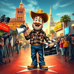 a fun and whimsical depiction of Bubba, a charming and slightly clumsy character from the countryside, making his debut in Hollywood