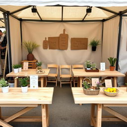 An artisanal fair stand setup with an open-concept design, without any separations exceeding 130 cm