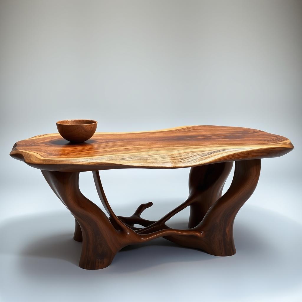 design of an organic and natural wooden exhibition table for displaying artisanal products