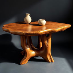 design of an organic and natural wooden exhibition table for displaying artisanal products