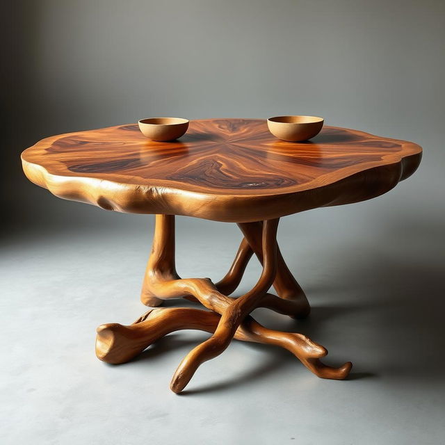 design of an organic and natural wooden exhibition table for displaying artisanal products