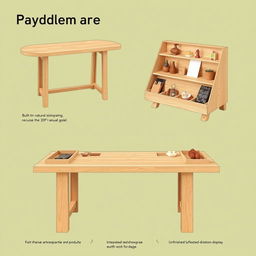 design of a foldable wooden exhibition table for a craft fair, perfect for displaying artisanal products