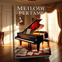 A realistic book cover design titled "MELODI PERTAMA"