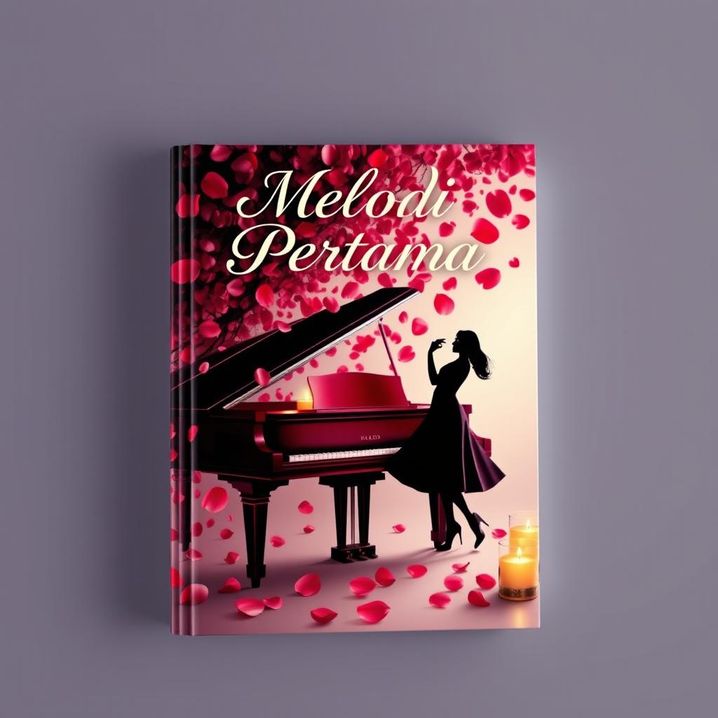 A romantic and visually striking book cover design titled "MELODI PERTAMA"