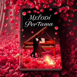 A romantic and visually striking book cover design titled "MELODI PERTAMA"