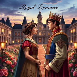 A royal romance book cover depicting a charming prince and a plebeian girl