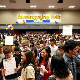 An engaging and vibrant scene of a high school auditorium filled with students