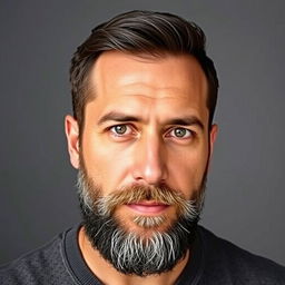 A Spanish man with a well-groomed beard, edited onto the body of the man in the provided photo, blending seamlessly to create a natural and realistic appearance