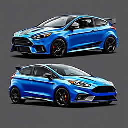 A sleek, sporty 2-door car that merges the design elements of the 2017 Ford Focus RS and the Ford Fiesta ST