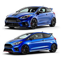 A sleek, sporty 2-door car that merges the design elements of the 2017 Ford Focus RS and the Ford Fiesta ST