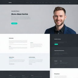 Professional web developer portfolio website design with clean, modern aesthetics. Features include a bio section, work experience, projects showcase, technologies stack, contact info, and blog page.