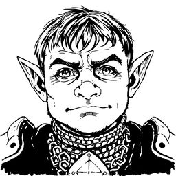 Black and white ink illustration of a halfling cleric