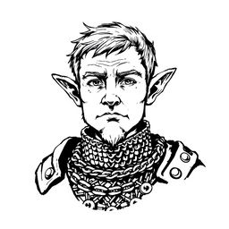 Black and white ink illustration of a halfling cleric