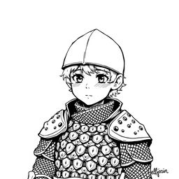 Greyscale ink illustration of a halfling cleric, depicted from the shoulders up in anime style