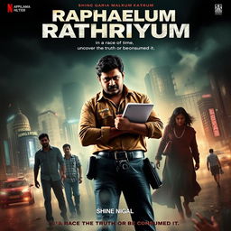 A thrilling movie poster for 'Raphaelum Rathriyum' featuring Malayalam actor Shine Nigam as Raphael