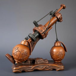 A medieval-style grenade launcher, designed to reflect the aesthetics and craftsmanship of the era