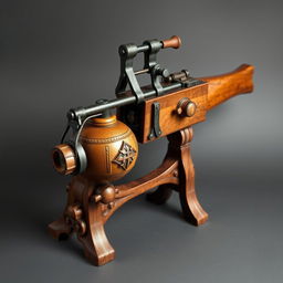 A medieval-style grenade launcher, designed to reflect the aesthetics and craftsmanship of the era