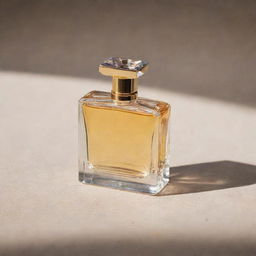 A stunning perfume bottle elegantly laying on the ground, shimmering under the natural light.