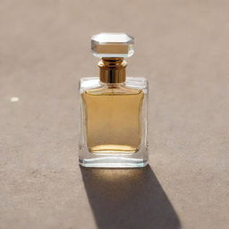 A stunning perfume bottle elegantly laying on the ground, shimmering under the natural light.