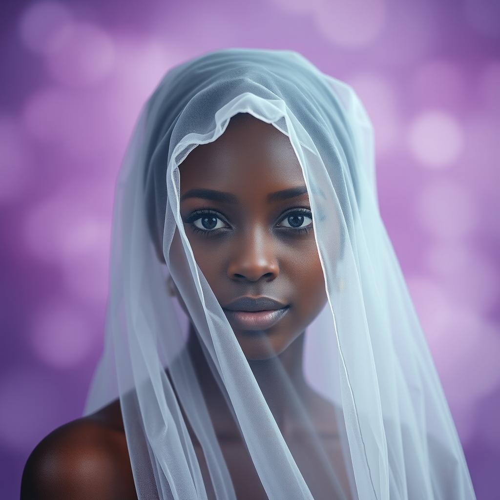 A book cover design featuring a black young adult woman wearing a delicate veil that subtly covers her eyes