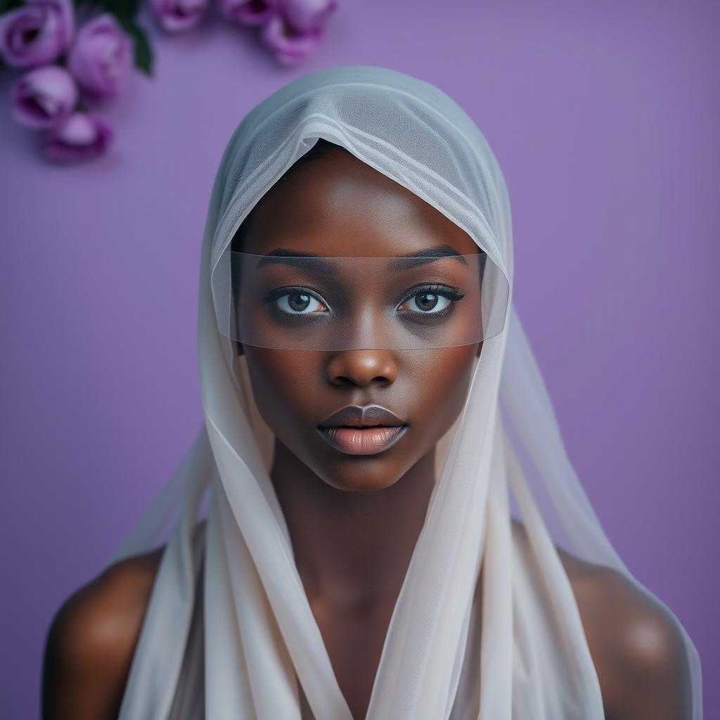 A plain book cover featuring a black young adult wearing a veil that covers her eyes, embodying the theme of sexual purity