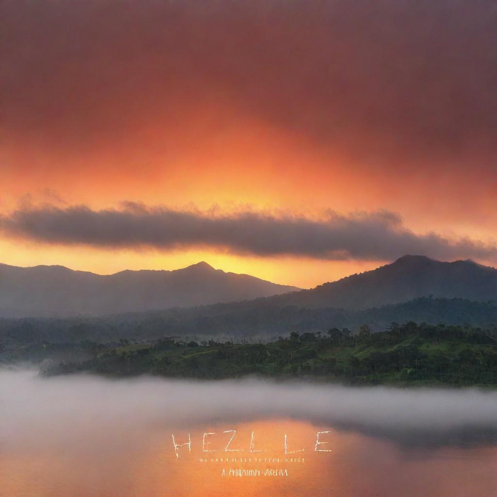 A stunning sunrise in the Highlands of Papua New Guinea, with warm hues painting the sky. The word 'Helehele' appears as line art superimposed over the misty horizon.