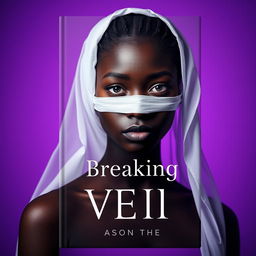 A plain book cover titled "Breaking the Veil" featuring a black young adult with a white veil that covers her eyes, symbolizing sexual purity