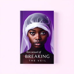 A plain book cover titled "Breaking the Veil" featuring a black young adult with a white veil that covers her eyes, symbolizing sexual purity