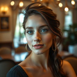 A 22-year-old woman in an indoor setting, the image creates an atmosphere of elegance and natural beauty