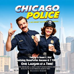 A movie poster for the comedy film titled 'Chicago Police', featuring two humorous and charismatic police officers as the main characters