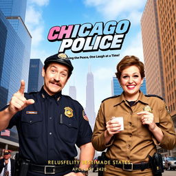 A movie poster for the comedy film titled 'Chicago Police', featuring two humorous and charismatic police officers as the main characters