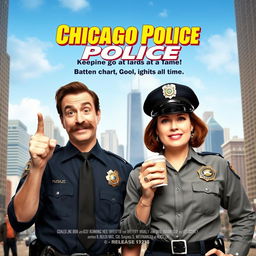 A movie poster for the comedy film titled 'Chicago Police', featuring two humorous and charismatic police officers as the main characters