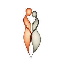 An intimate and abstract representation of human connection through the depiction of two amorous shapes melding together symbolically, evoking a sense of union and intimacy without explicit anatomical detail