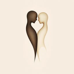 An intimate and abstract representation of human connection through the depiction of two amorous shapes melding together symbolically, evoking a sense of union and intimacy without explicit anatomical detail