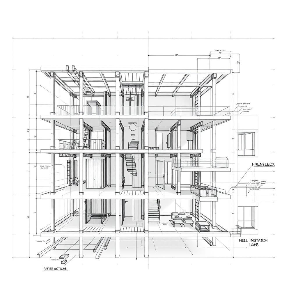 An intricate architectural plan showcasing the structure of a modern building